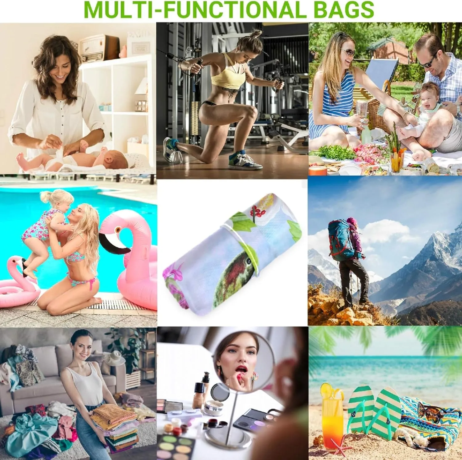 visesunny Hummingbird Near White Hibiscus Tropical 2Pcs Wet Bag with Zippered Pockets Washable Reusable Roomy for Travel,Beach,Pool,Daycare,Stroller,Diapers,Dirty Gym Clothes, Wet Swimsuits, Toiletrie