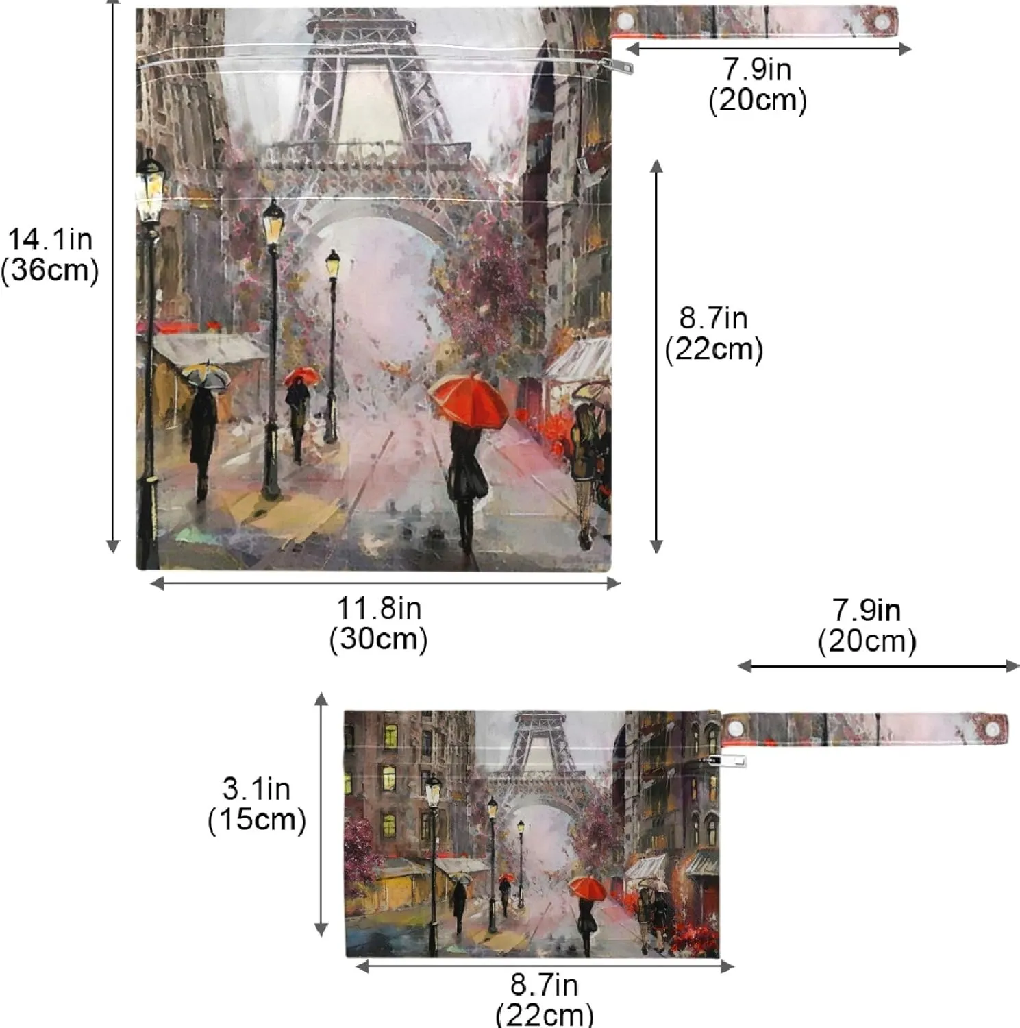 visesunny Oil Painting Eiffel Tower 2Pcs Wet Bag with Zippered Pockets Washable Reusable Roomy for Travel,Beach,Pool,Daycare,Stroller,Diapers,Dirty Gym Clothes, Wet Swimsuits, Toiletries