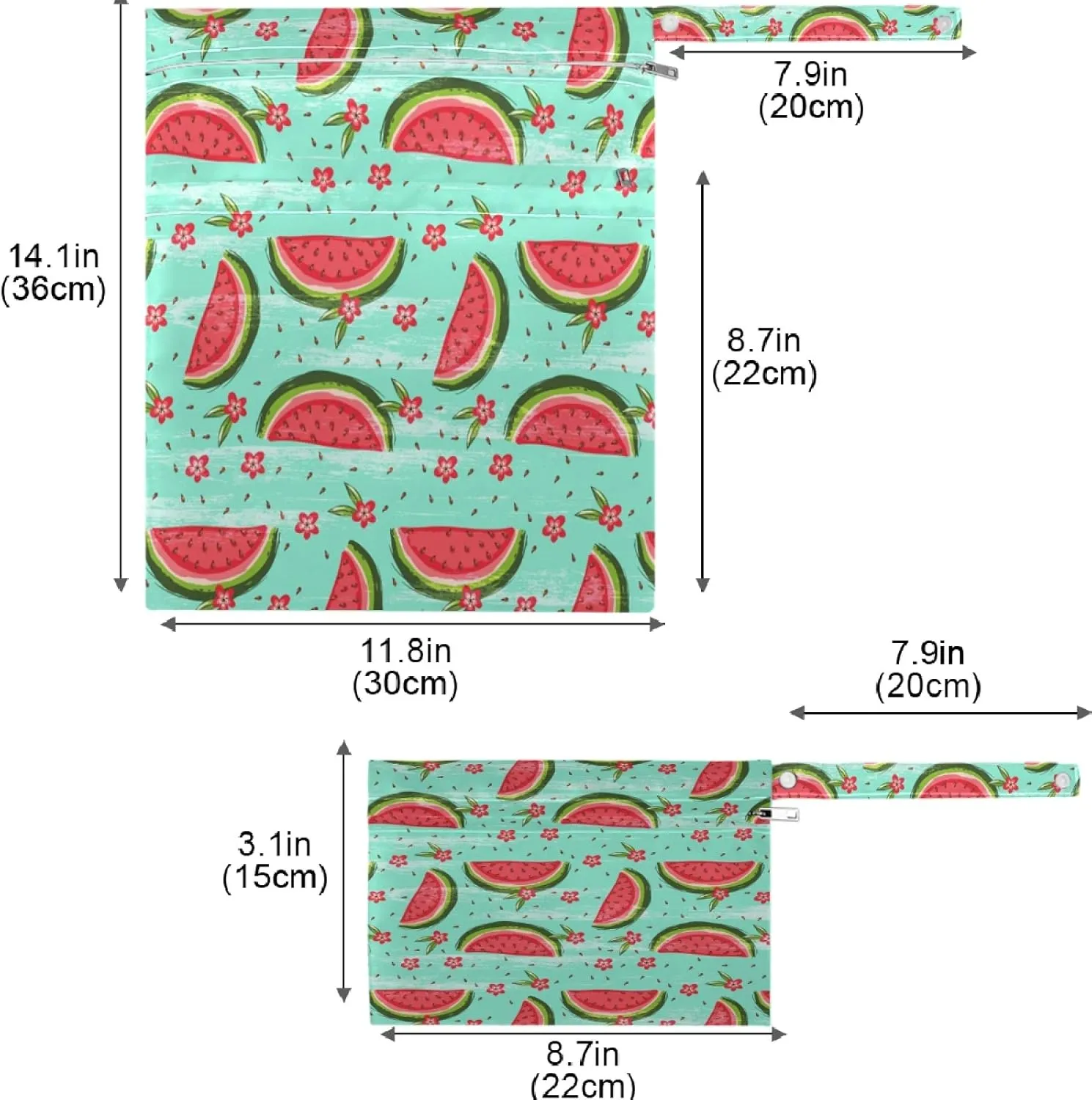 visesunny Watermelon Flower Abstract Style 2Pcs Wet Bag with Zippered Pockets Washable Reusable Roomy for Travel,Beach,Pool,Daycare,Stroller,Diapers,Dirty Gym Clothes, Wet Swimsuits, Toiletries