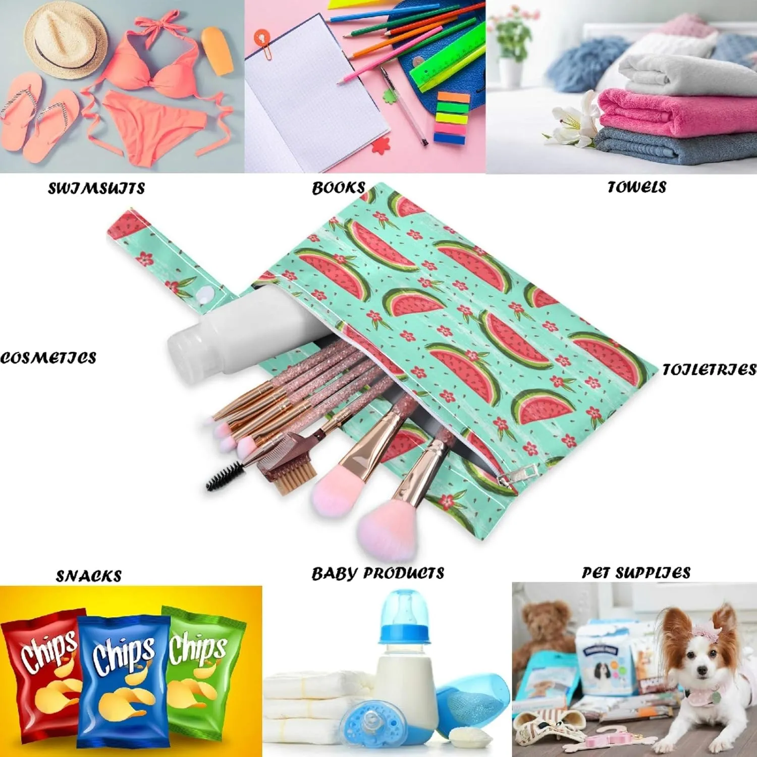 visesunny Watermelon Flower Abstract Style 2Pcs Wet Bag with Zippered Pockets Washable Reusable Roomy for Travel,Beach,Pool,Daycare,Stroller,Diapers,Dirty Gym Clothes, Wet Swimsuits, Toiletries