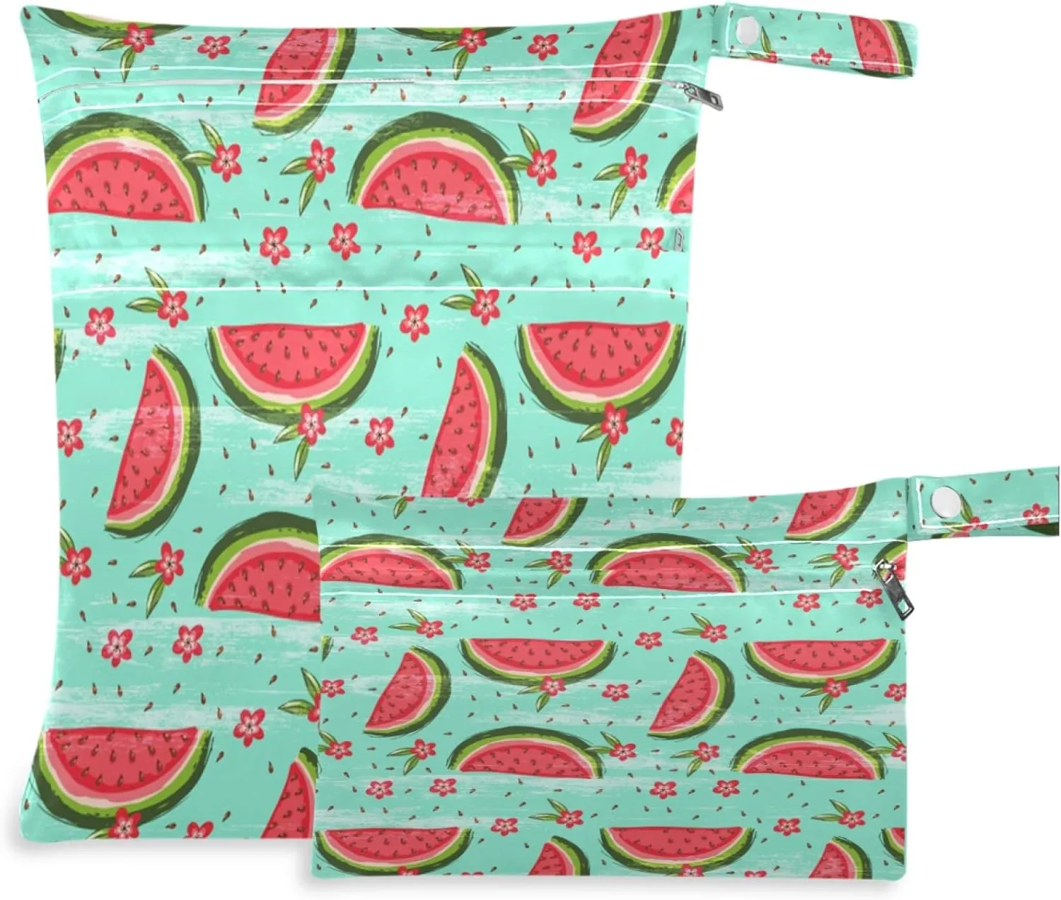 visesunny Watermelon Flower Abstract Style 2Pcs Wet Bag with Zippered Pockets Washable Reusable Roomy for Travel,Beach,Pool,Daycare,Stroller,Diapers,Dirty Gym Clothes, Wet Swimsuits, Toiletries