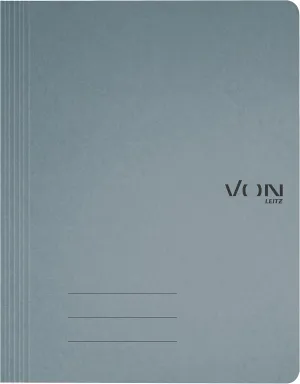 VON Leitz 30130085 Pack of 10 A4 File Folders, Cardboard, with Stapling Mechanism, for 250 Sheets, with Soft Cover, for School, Study and Home, Grey