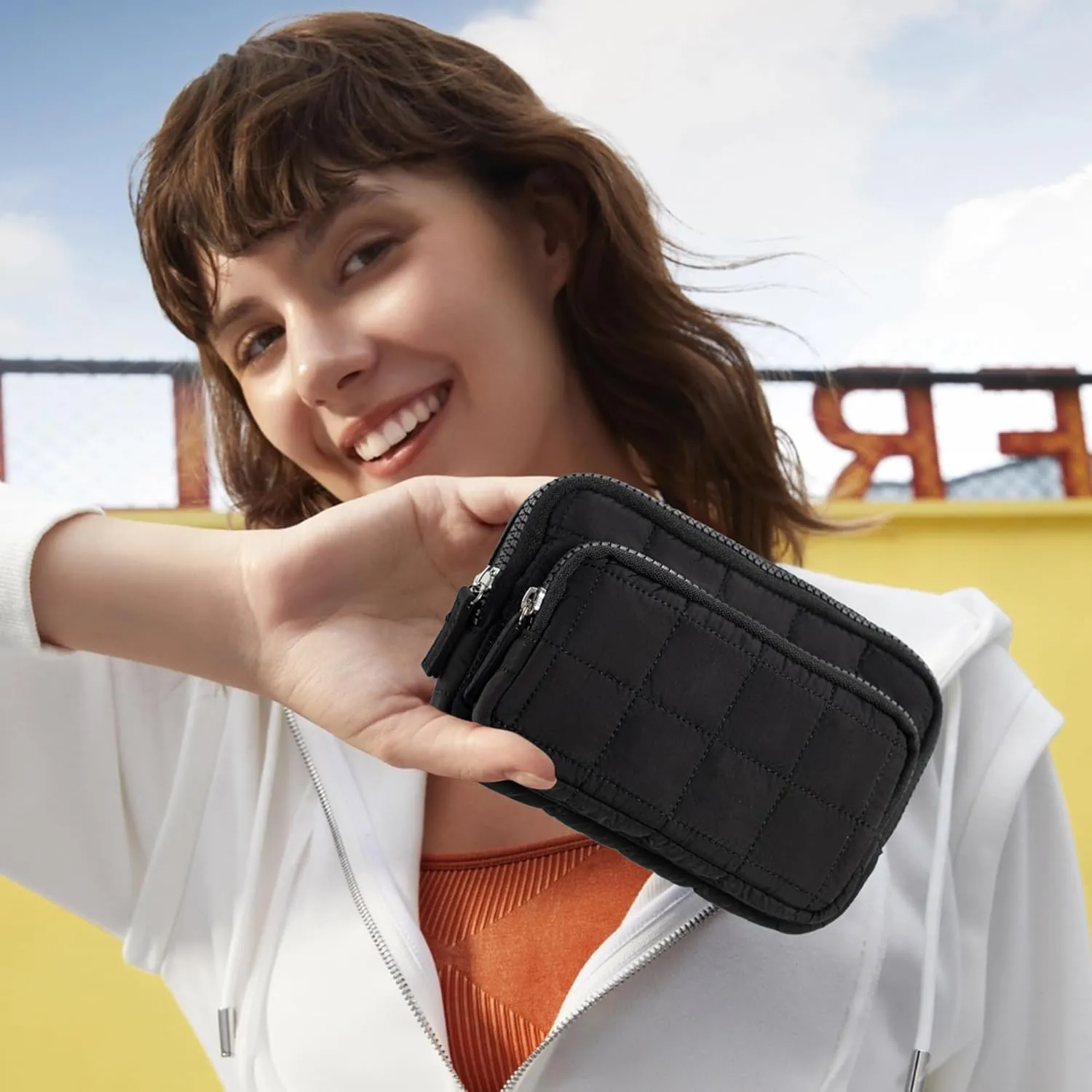 VONAL Wristlet Wallets for Women Nylon Quilted Wallet with 3 Zipper Purse for Travel Credit Card Holder Phone Organizer