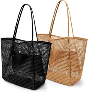 VOROLO Mesh Tote Beach Bag,Women Fairycore Hobo Bag,Shoulder Bag,Soft Summer Casual Crochet Bags