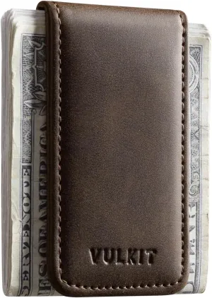 VULKIT Magnetic Money Clip Leather Money Holder Minimalist Design Holds Up to 15 Cash