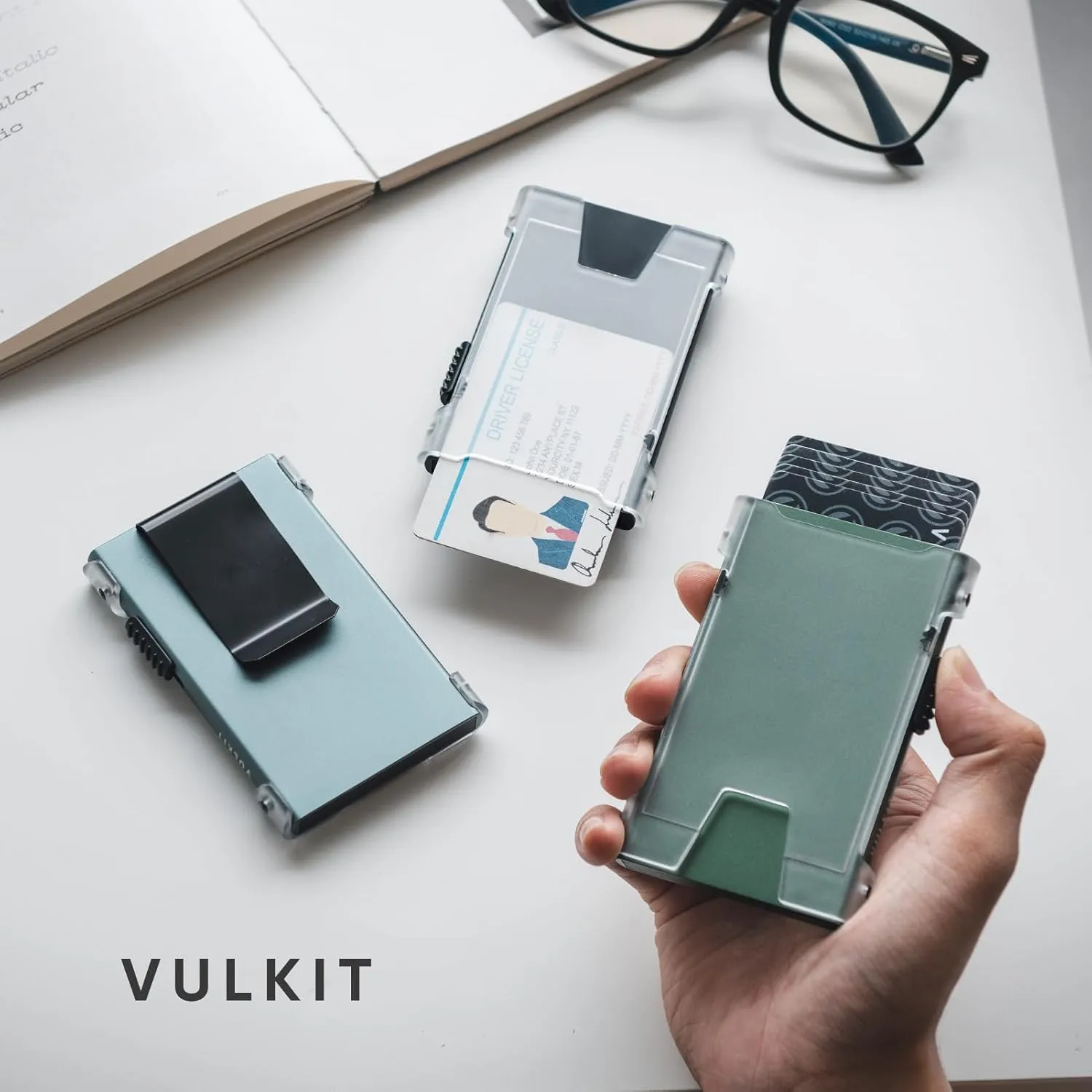 VULKIT Minimalist Wallet for Men, Pop Up Slim RFID Blocking Card Wallet, Metal RFID Credit Card Holder for Men, Aluminum Secrid Cardholder With ID Window, Thin Mens Wallet For Cards, Compact, Cool