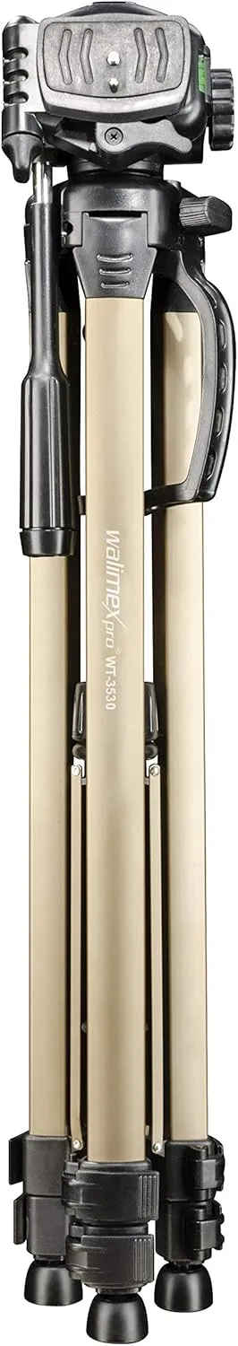 Walimex WT-3530 Basic Tripod with 3D Panhead, 146 cm (max. Load-Bearing Capacity 3 kg, incl. Carry Bag, one Spirit Level, 1 Level)