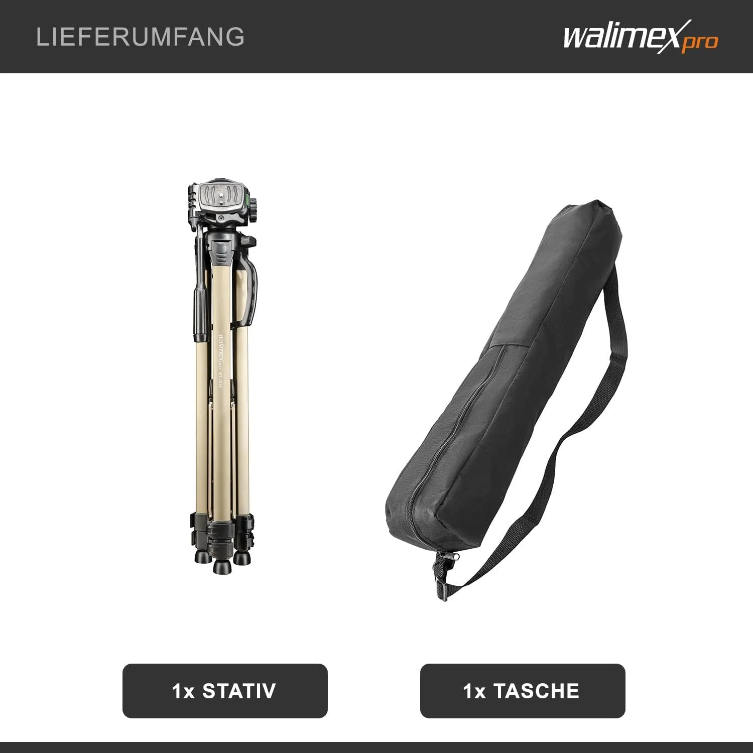 Walimex WT-3530 Basic Tripod with 3D Panhead, 146 cm (max. Load-Bearing Capacity 3 kg, incl. Carry Bag, one Spirit Level, 1 Level)