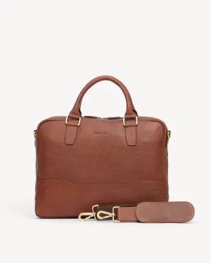 Wall Street Slim Laptop Bag- Cognac Brown
