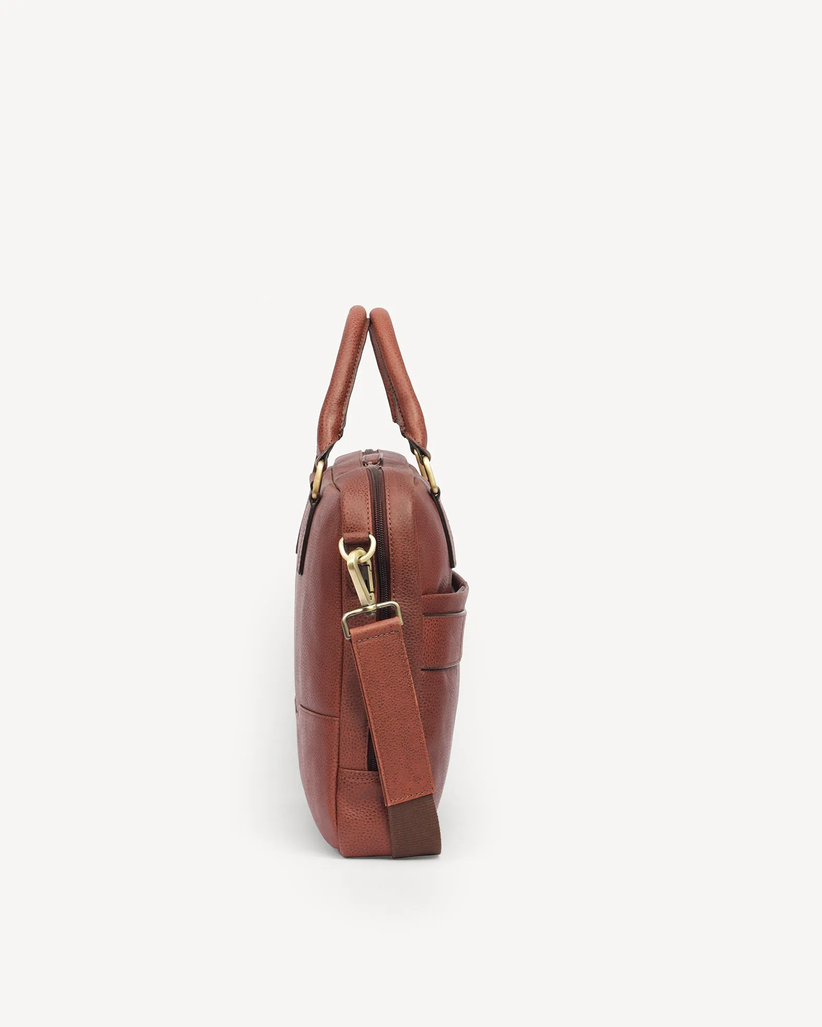 Wall Street Slim Laptop Bag- Cognac Brown