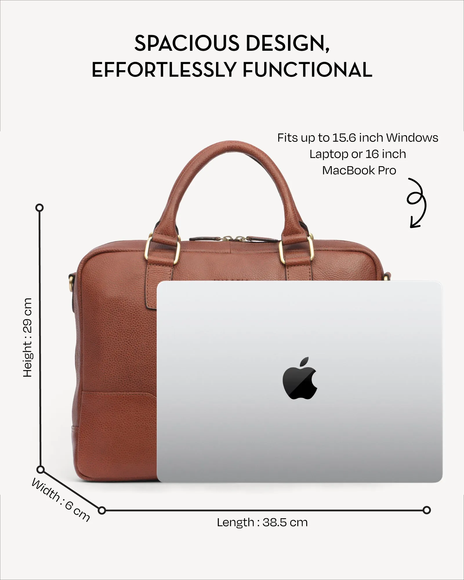 Wall Street Slim Laptop Bag- Cognac Brown