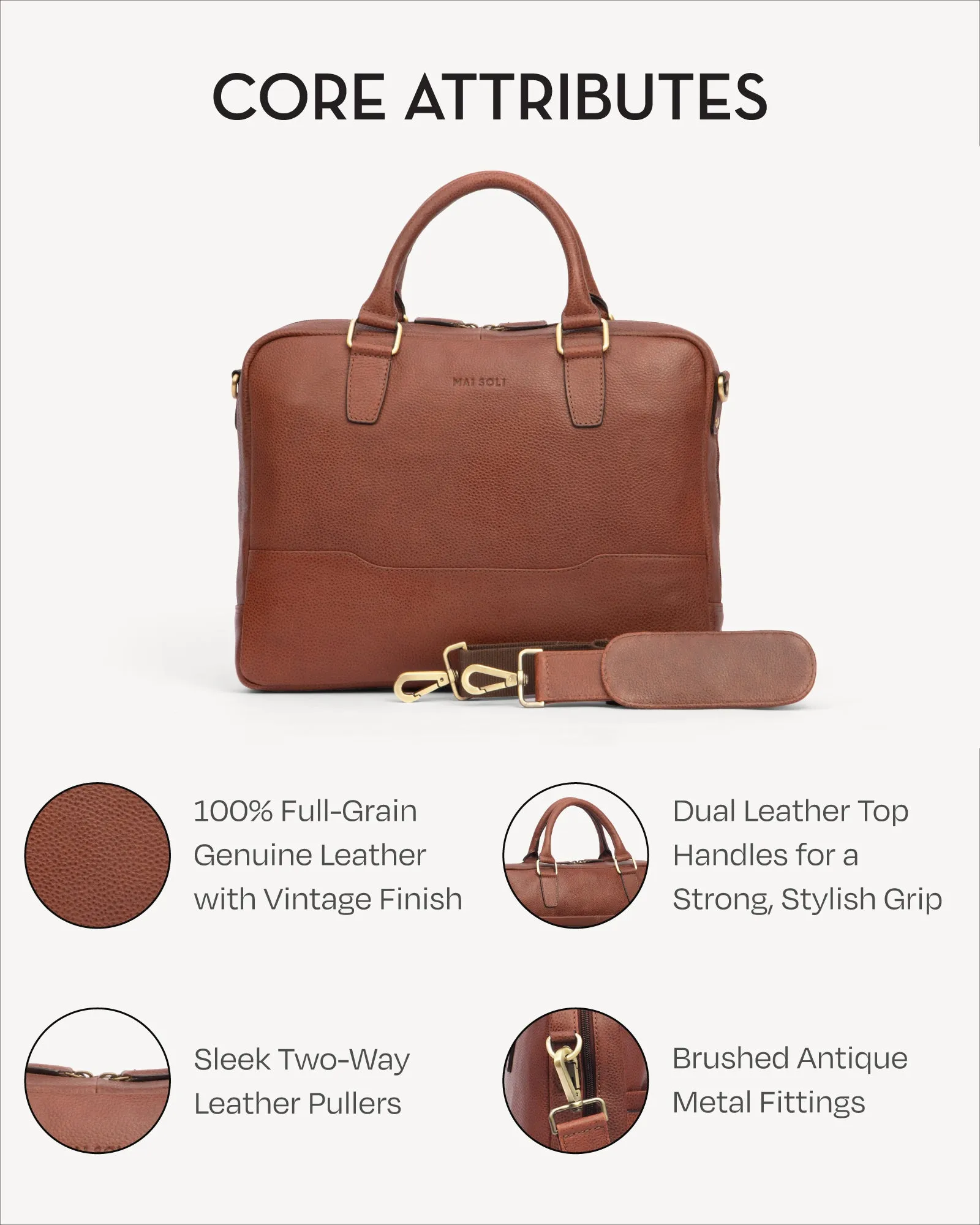 Wall Street Slim Laptop Bag- Cognac Brown