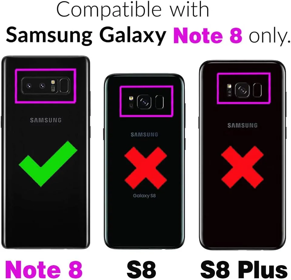 Wallet Case for Samsung Galaxy Note 8 Zipper Pocket Purse with Shoulder Wrist Strap, PU Leather Stand Flip Folio Card Holder Accessories Cell Phone Cover for Note8 Not S8 Gaxaly Women Black