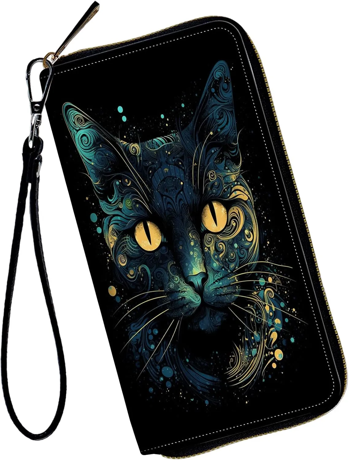 Wallet for Everyone, Large Capacity Clutch Purse in Black Cat PU Leather, 12 Card Slots, Clearance Credit Card Holder, Handbag Wallets for Ladies-Unisex Adults