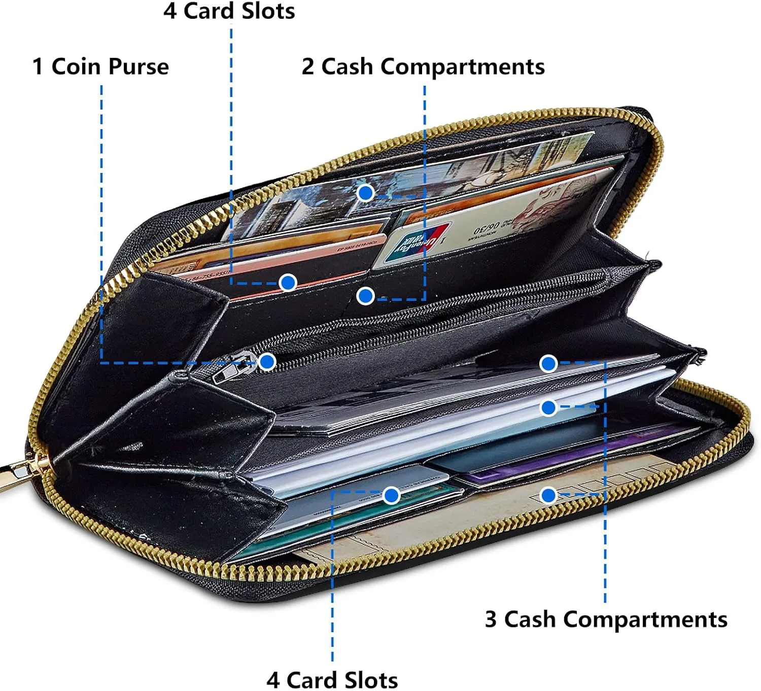 Wallet for Everyone, Large Capacity Clutch Purse in Black Cat PU Leather, 12 Card Slots, Clearance Credit Card Holder, Handbag Wallets for Ladies-Unisex Adults