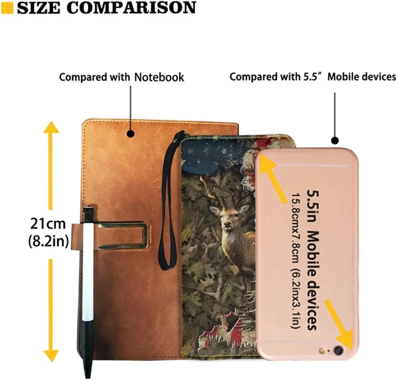 Wallet for Men Flag and Deer Leopard Pattern Travel Business Shopping Money Clips Handbag Purse Zipper Clutch Bag with Wristlet Strap