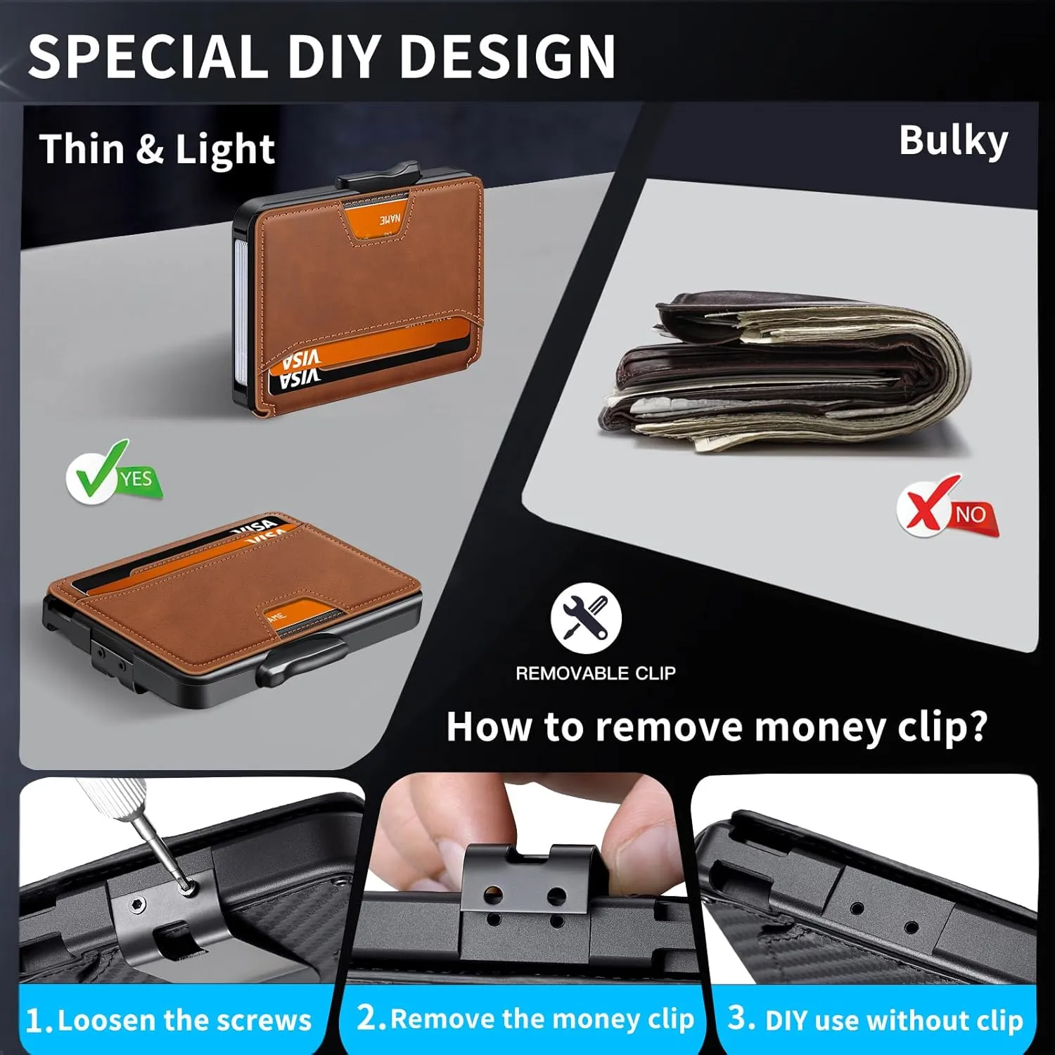 Wallet for Men, Mens Wallet Minimalist Slim Wallet, RFID Blocking Smart Pop Up Wallet with Money Clip & ID Window, Metal Compact Wallet, Aluminum Credit Card Holder Wallet