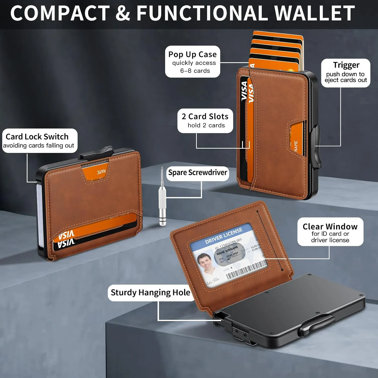 Wallet for Men, Mens Wallet Minimalist Slim Wallet, RFID Blocking Smart Pop Up Wallet with Money Clip & ID Window, Metal Compact Wallet, Aluminum Credit Card Holder Wallet