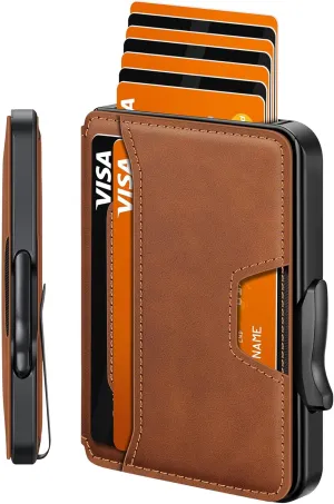 Wallet for Men, Mens Wallet Minimalist Slim Wallet, RFID Blocking Smart Pop Up Wallet with Money Clip & ID Window, Metal Compact Wallet, Aluminum Credit Card Holder Wallet
