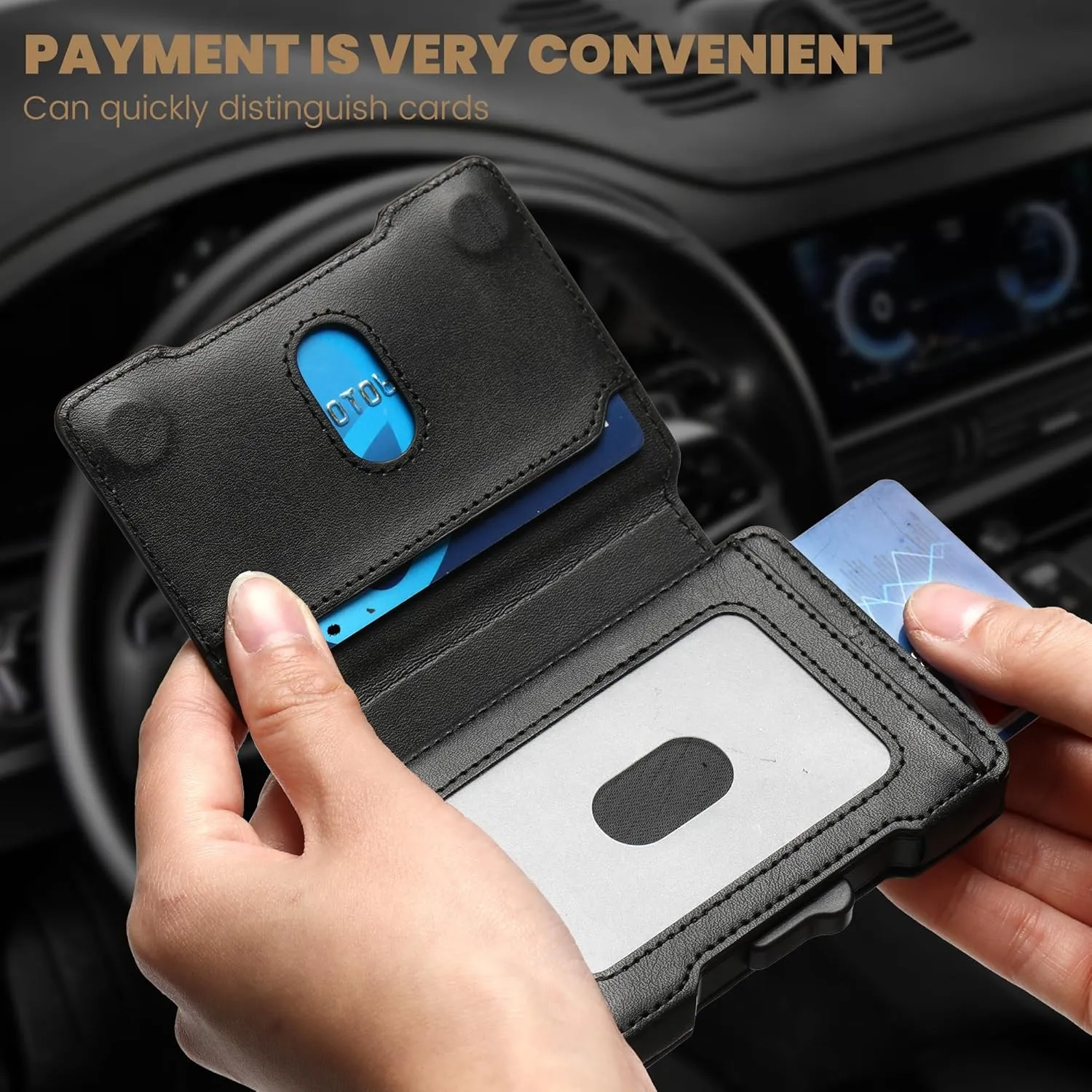 Wallet for Men, RFID Blocking Slim Mens Wallet with Money Clip, Minimalist Pop Up Card Case, ID Window, 9-11Cards Capacity, Bifold Leather Front Pocket Wallet with Gift Box（Black）