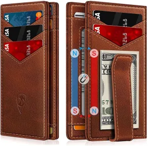 Wallet for Men Slim Leather Wallets for 12-15 Cards, Minimalist Thin RFID Blocking Card Holder with Money Clip & ID Window, Small Bifold Front Pocket Wallet, Gifts for Men