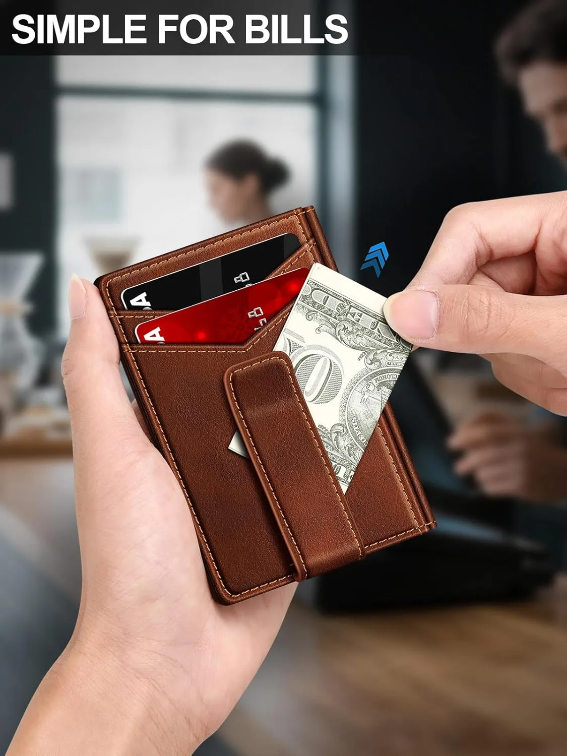 Wallet for Men Slim Leather Wallets for 12-15 Cards, Minimalist Thin RFID Blocking Card Holder with Money Clip & ID Window, Small Bifold Front Pocket Wallet, Gifts for Men