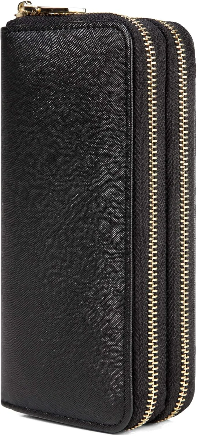 Wallet for Women Ladies Purse Large Extra Capacity Zip Around Wallets (Black)