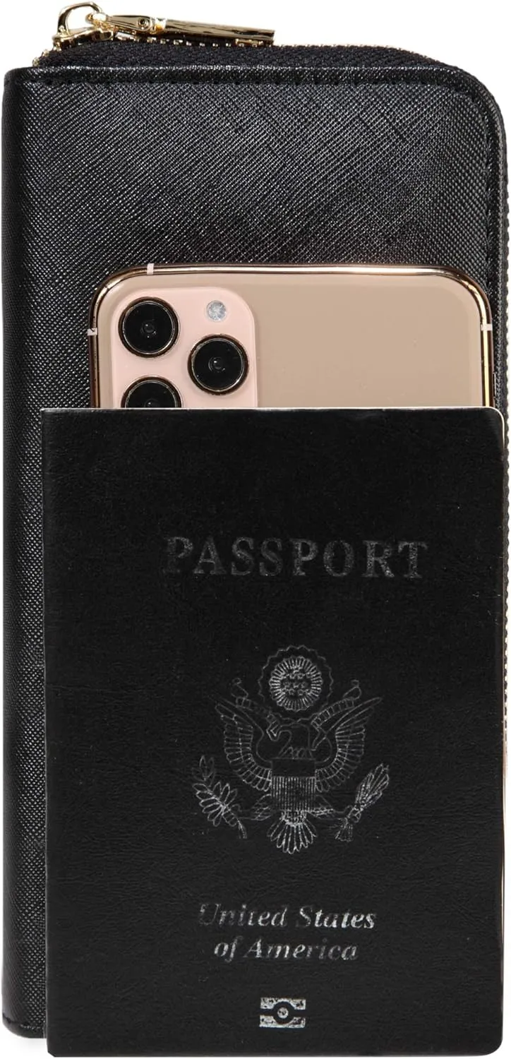 Wallet for Women Ladies Purse Large Extra Capacity Zip Around Wallets (Black)
