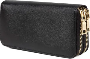 Wallet for Women Ladies Purse Large Extra Capacity Zip Around Wallets (Black)