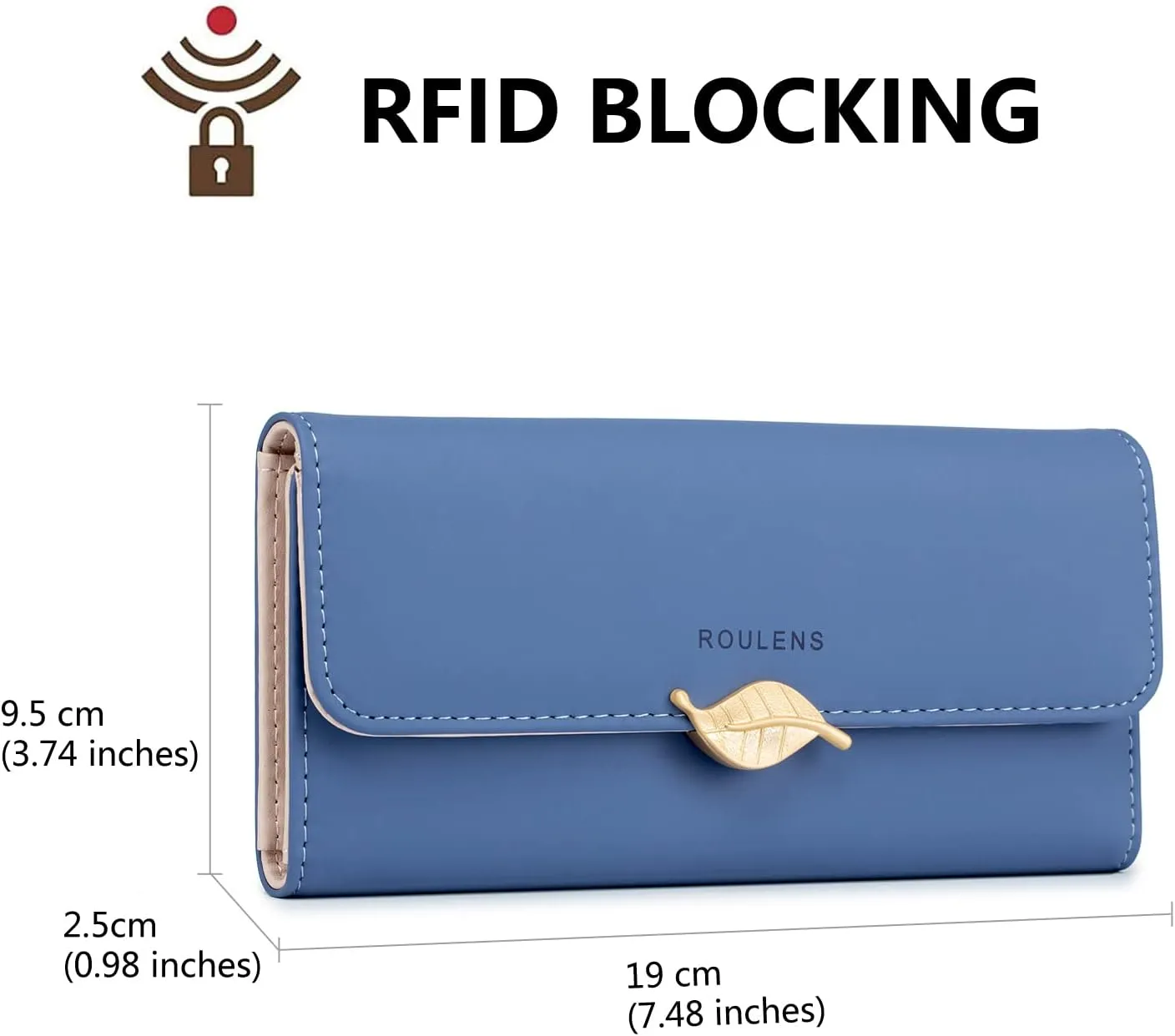 Wallet for Women RFID Blocking PU Leather Leaf Pendant Card Holder Phone Checkbook Organizer Zipper Coin Purse