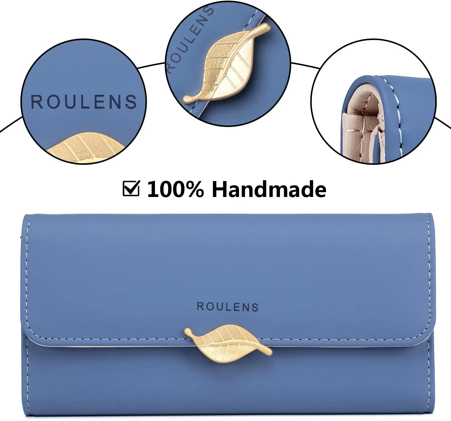 Wallet for Women RFID Blocking PU Leather Leaf Pendant Card Holder Phone Checkbook Organizer Zipper Coin Purse
