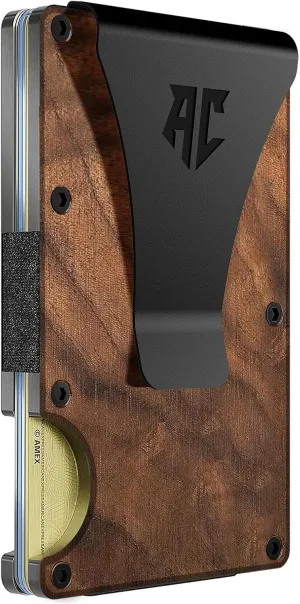 wallets for men, Men's Minimalist Credit Card Holder - Slim Wallet for Men with RFID Blocking - Front Pocket Metal Wallet with Money Clip (Walnut)