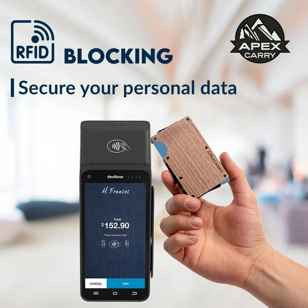 wallets for men, Men's Minimalist Credit Card Holder - Slim Wallet for Men with RFID Blocking - Front Pocket Metal Wallet with Money Clip (Walnut)