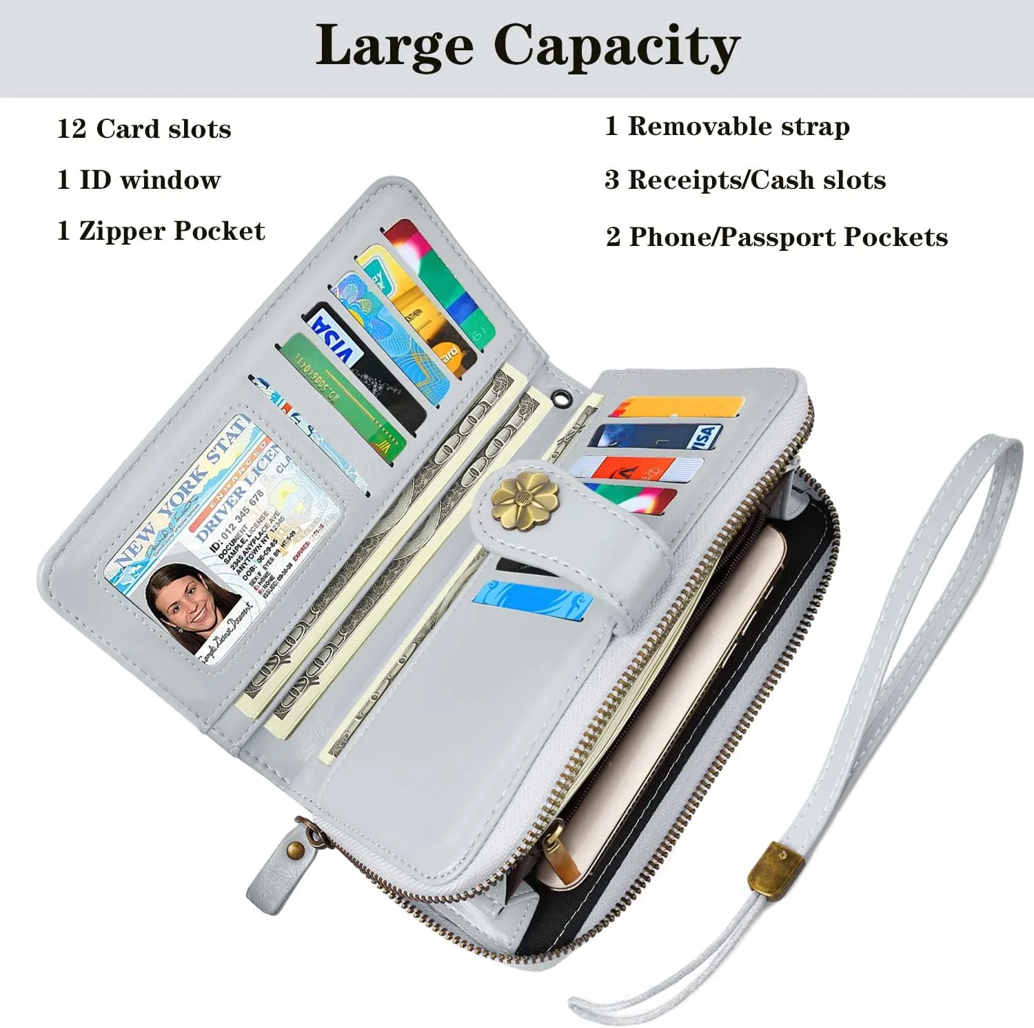 Wallets for Women Multi Card Holder Wallet Clutch Wallet Card Holder Organizer Ladies Purse with Wrist strap Purse