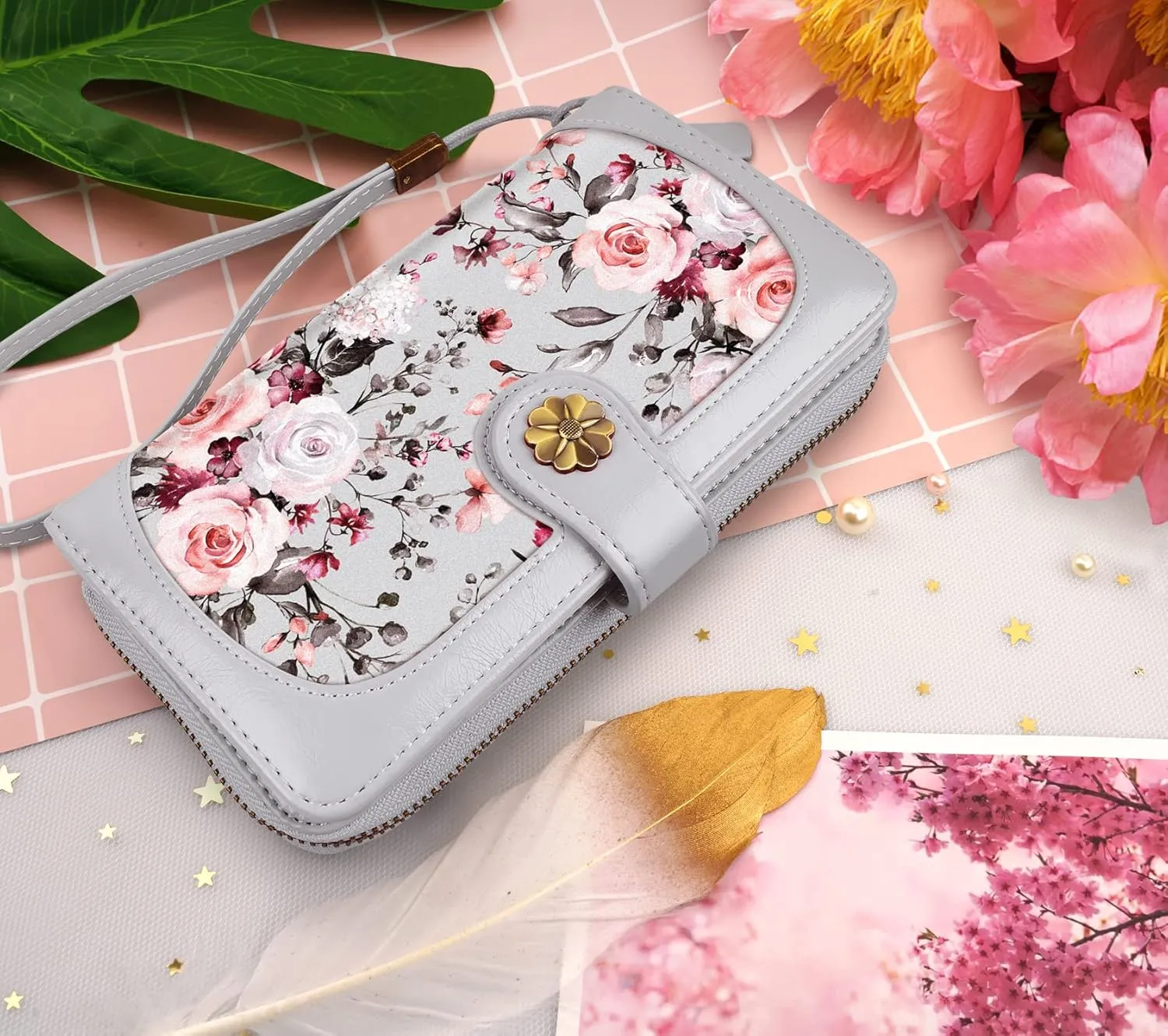 Wallets for Women Multi Card Holder Wallet Clutch Wallet Card Holder Organizer Ladies Purse with Wrist strap Purse