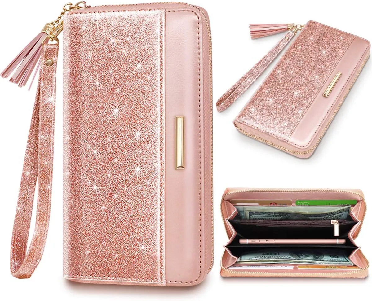 Wallets for Women PU Leather Card Holder Organizer Ladies Clutch with Tassel Wristlet Wrist strap
