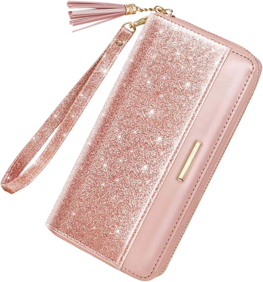 Wallets for Women PU Leather Card Holder Organizer Ladies Clutch with Tassel Wristlet Wrist strap