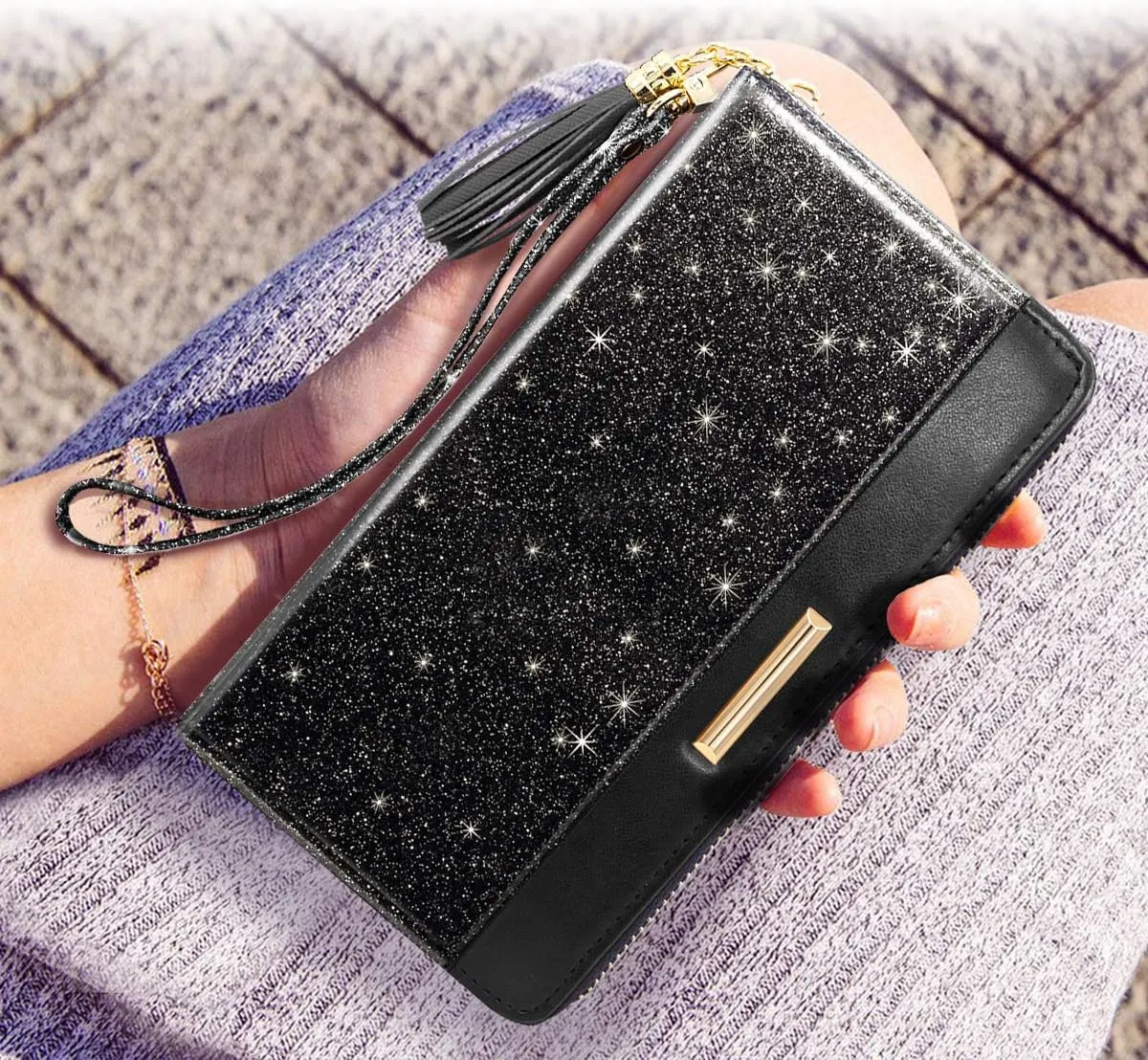 Wallets for Women PU Leather Card Holder Organizer Ladies Clutch with Tassel Wristlet Wrist strap