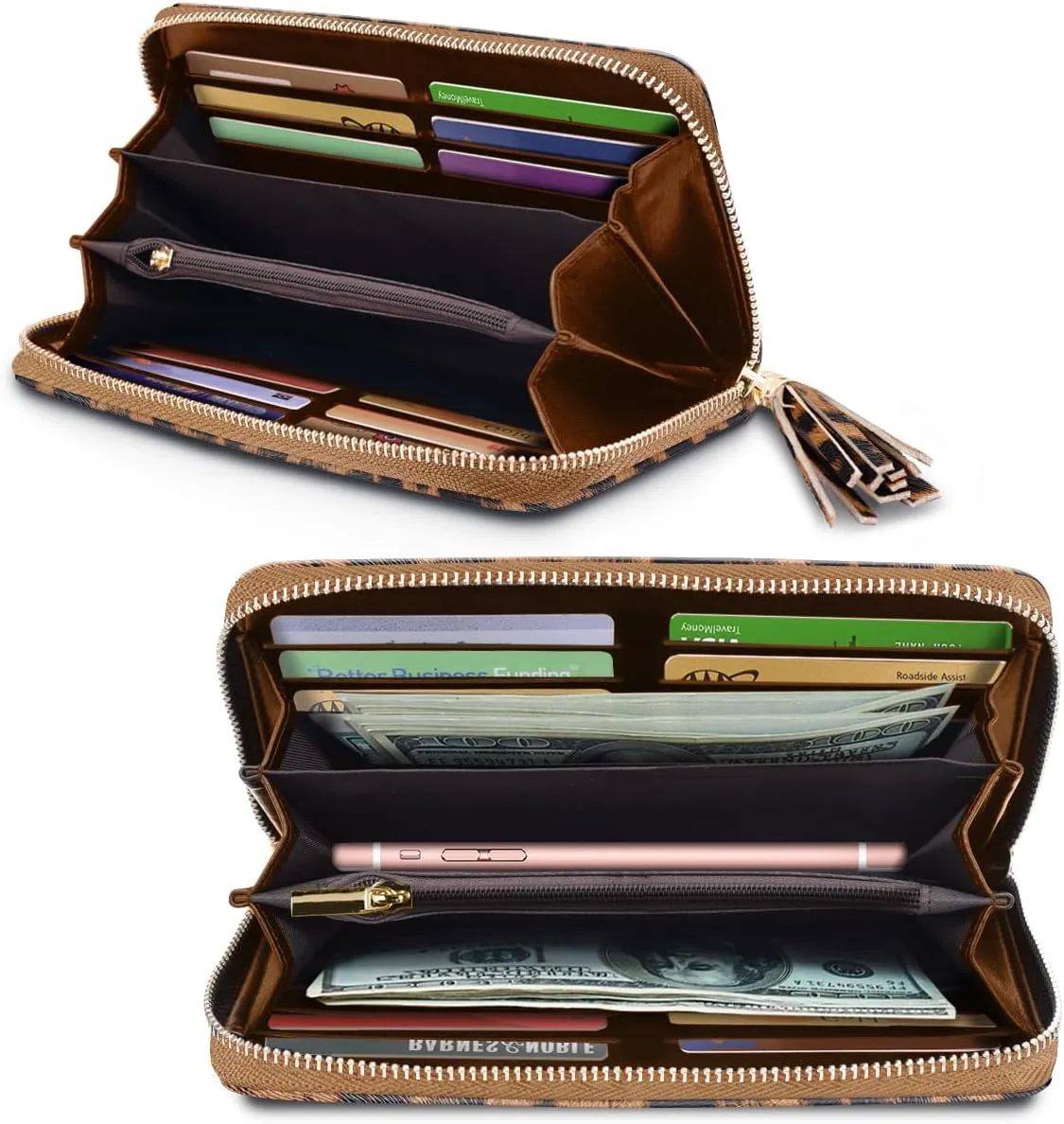 Wallets for Women PU Leather Card Holder Organizer Ladies Clutch with Tassel Wristlet Wrist strap