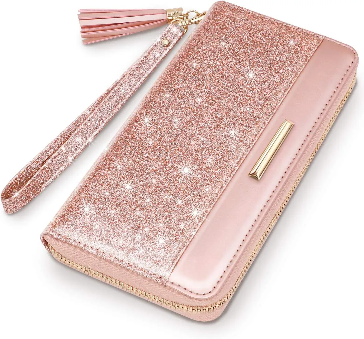 Wallets for Women PU Leather Card Holder Organizer Ladies Clutch with Tassel Wristlet Wrist strap
