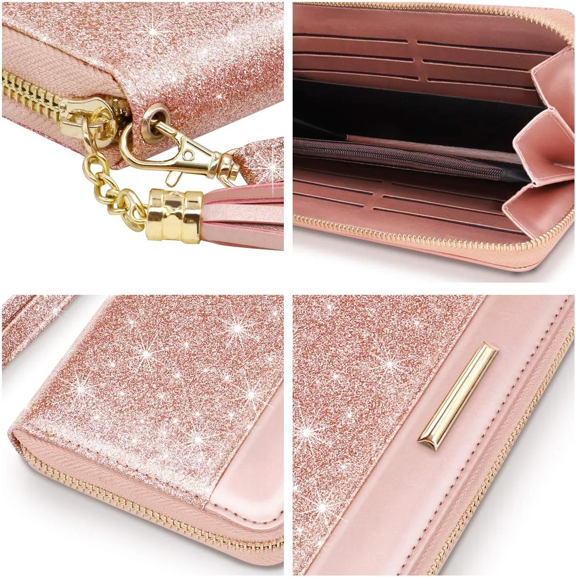 Wallets for Women PU Leather Card Holder Organizer Ladies Clutch with Tassel Wristlet Wrist strap
