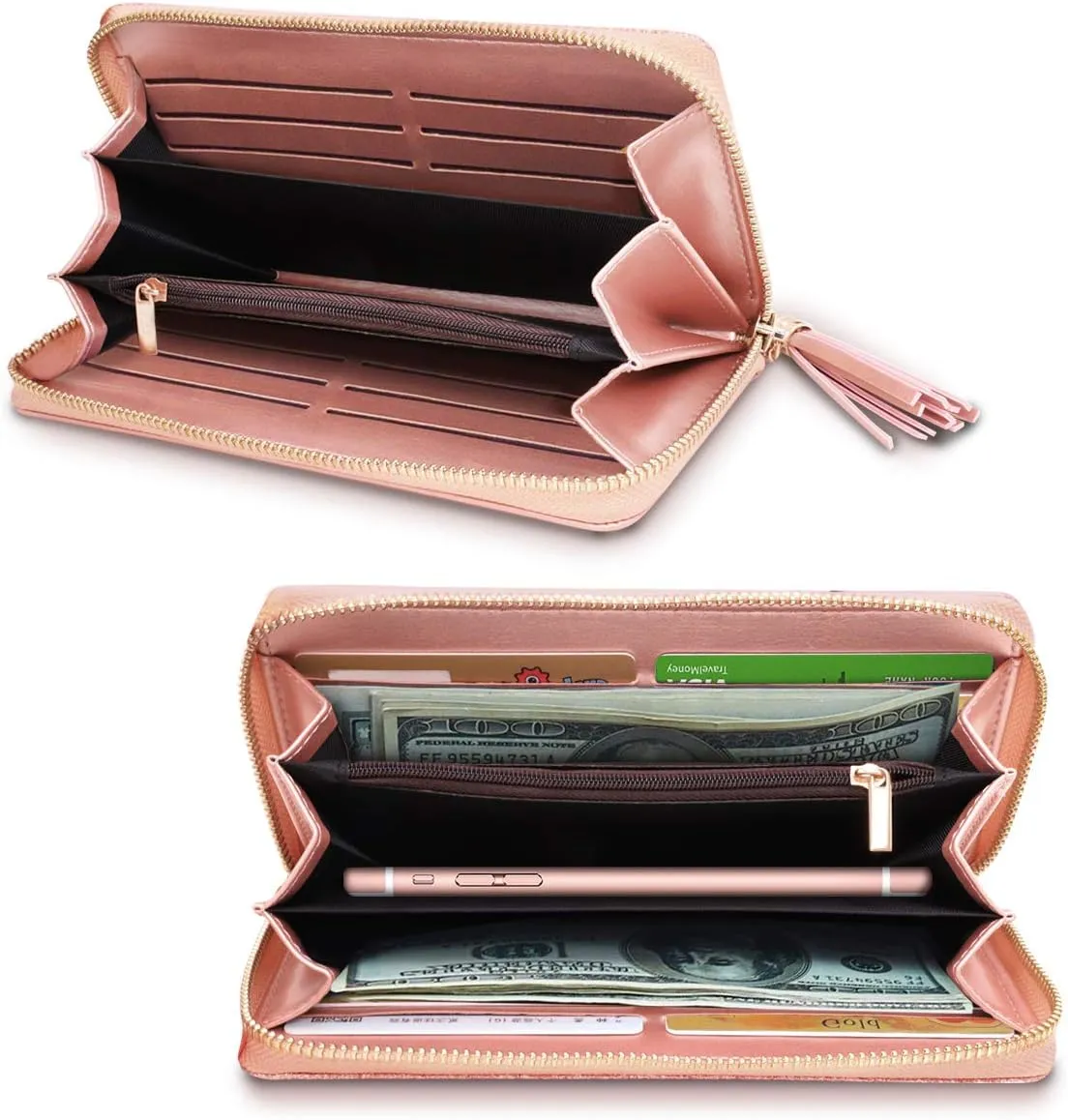 Wallets for Women PU Leather Card Holder Organizer Ladies Clutch with Tassel Wristlet Wrist strap