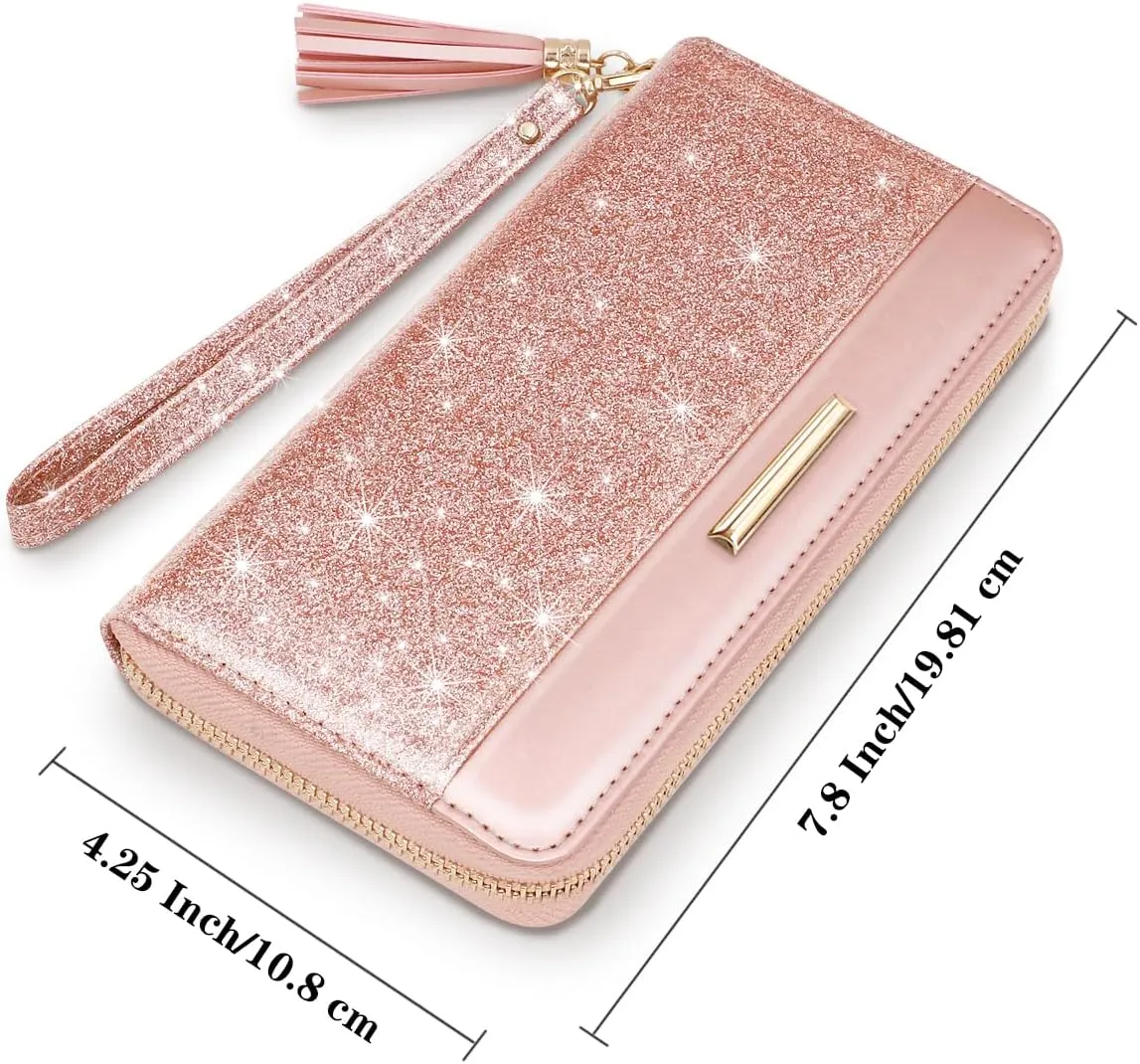 Wallets for Women PU Leather Card Holder Organizer Ladies Clutch with Tassel Wristlet Wrist strap