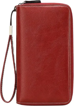 Wallets for Women Wristlet RFID Blocking Genuine Leather Double Zipper Credit Card Holder Large Ladies Clutch Purse