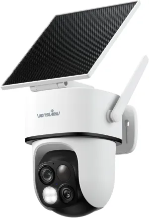 wansview Solar Camera Outdoor Wireless-2K 360°PTZ Cameras for Home Security with Dual Lens, Solar Panel/Battery Powered, PIR Detection, Color Night Vision, 2.4Ghz Wi-Fi Only, Works with Alexa, B7 1P W