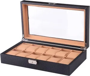 Watch Box Carbon Fiber Design Organizer Clear Wristwatch Holder Storage Case