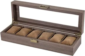 Watch Case Elegant Vintage PU Leather Wood 6 Grids Watch Box Jewelry Storage Display Box Case Holder Watch Showcase Watch Box