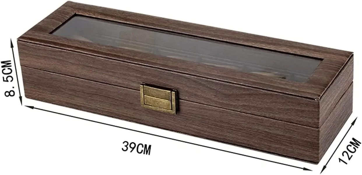 Watch Case Elegant Vintage PU Leather Wood 6 Grids Watch Box Jewelry Storage Display Box Case Holder Watch Showcase Watch Box