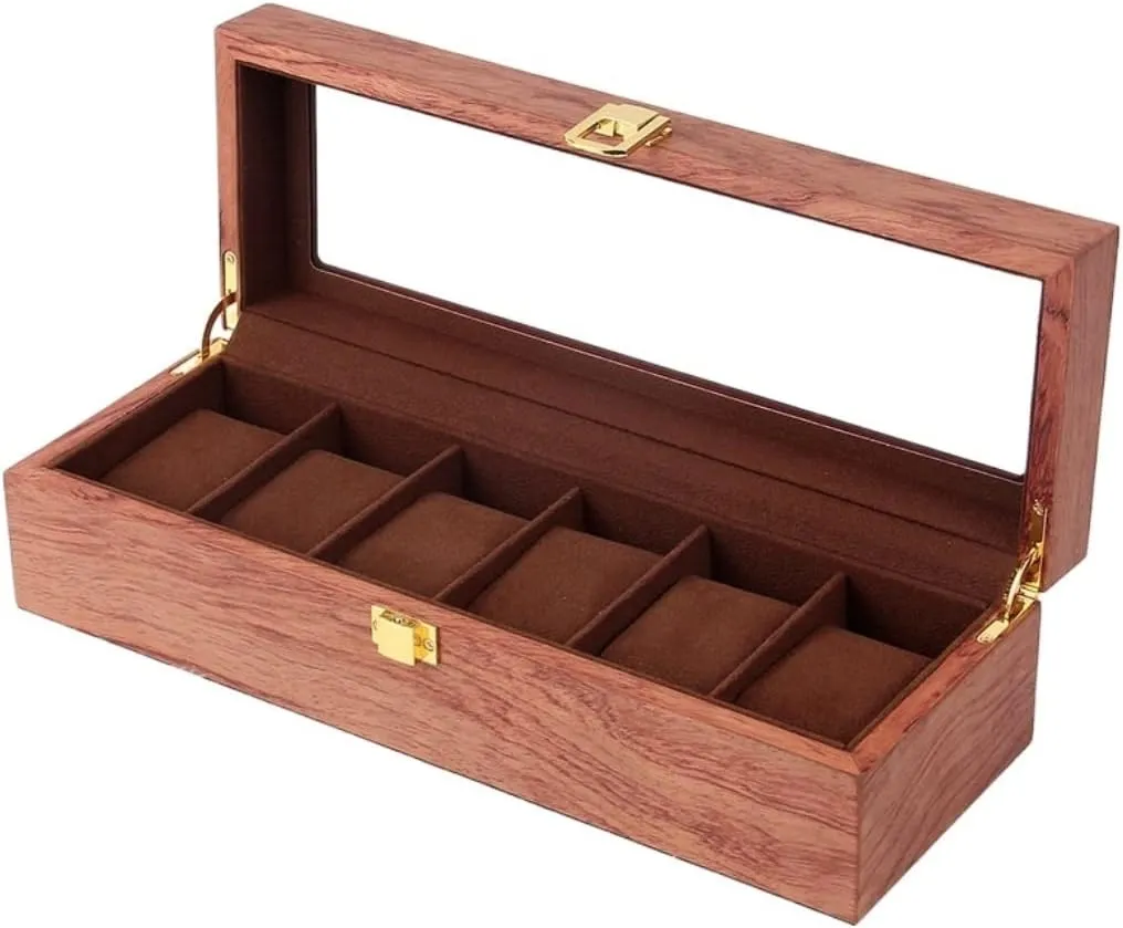 Watch Case Wooden Watch Box Case Organizer Watch Holder For Watches Men Jewelry Organizer Box 6 Slots Wood Box With Clear Glass Watch Box (Color : B)