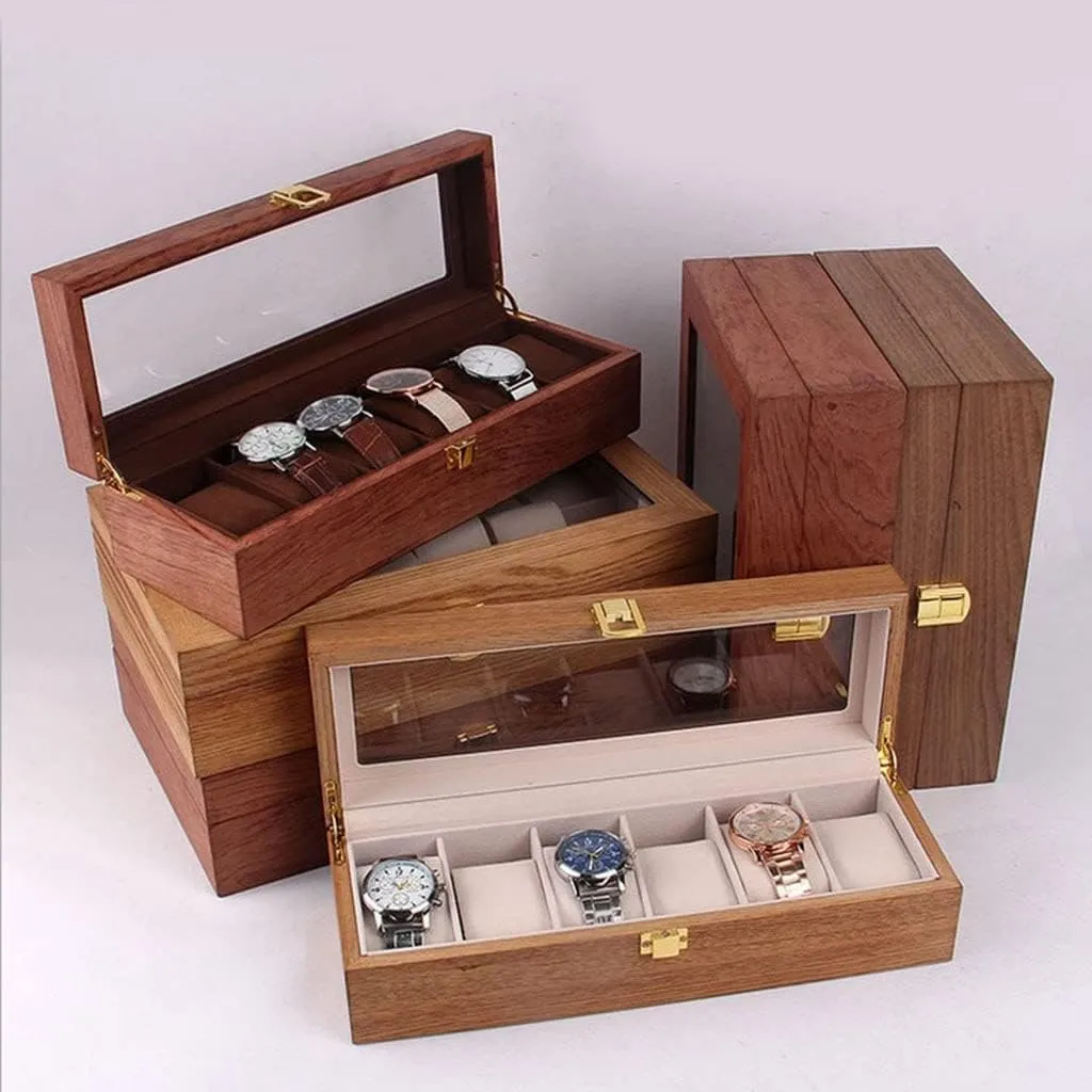 Watch Case Wooden Watch Box Case Organizer Watch Holder For Watches Men Jewelry Organizer Box 6 Slots Wood Box With Clear Glass Watch Box (Color : B)